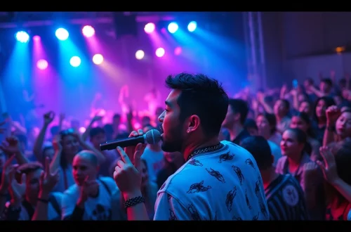 Ok88 performing live on stage surrounded by fans at a vibrant music concert.