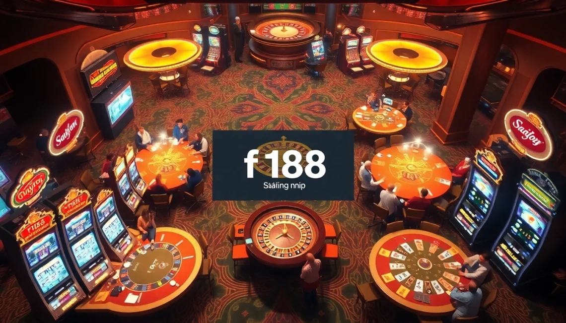 Experience the excitement of f168 đăng nhập with vibrant casino floors and engaging gamblers at poker tables and slot machines.