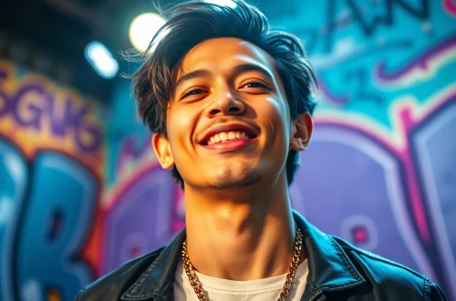 Ok88 performing passionately in an urban setting with vibrant graffiti and dynamic lighting.