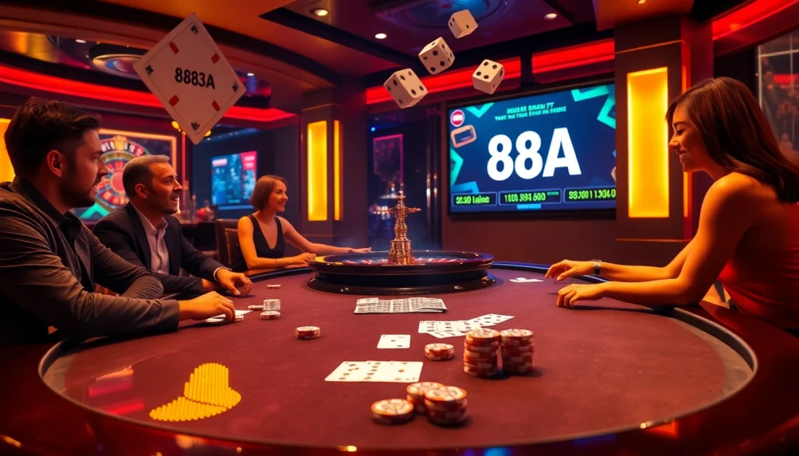 88AA showcases a thrilling poker night in a luxurious casino setting, highlighting chips and cards.