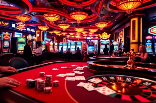 88AA casino atmosphere with excited players at blackjack and roulette tables, capturing the thrill of gambling.