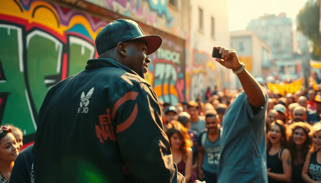 Ok88 artist captivating the crowd during a lively performance in an urban setting