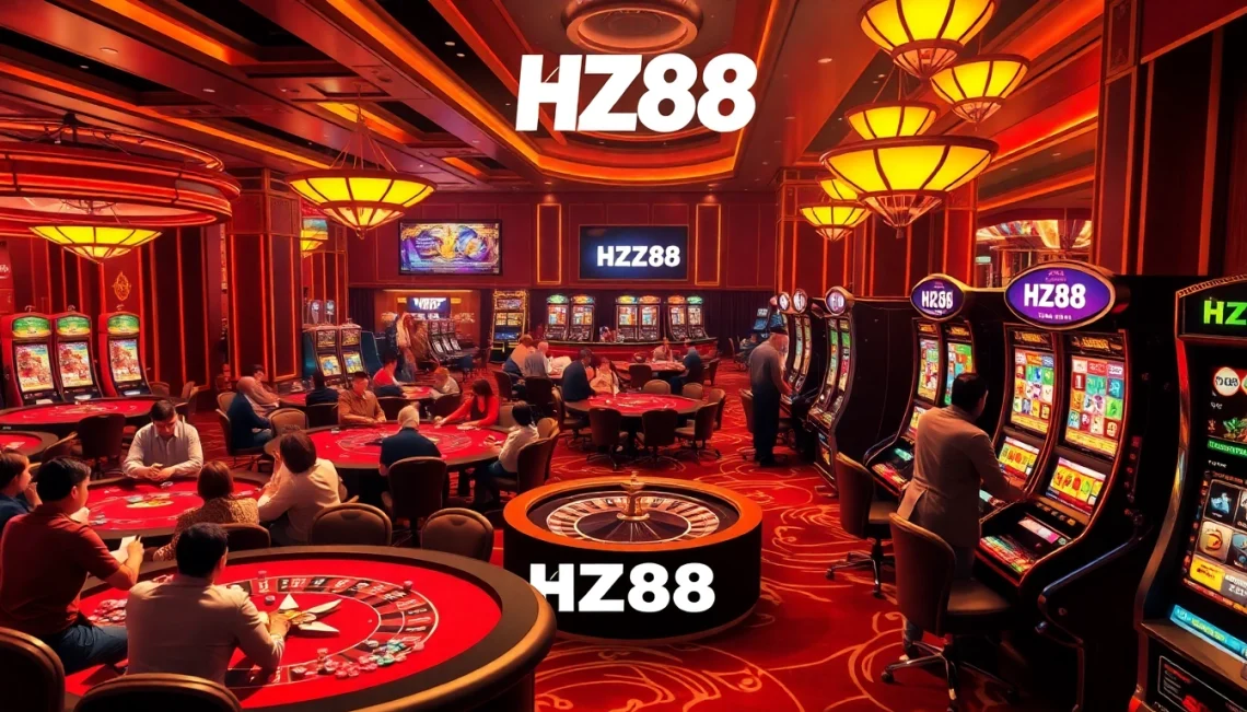 Experience the thrill of gambling at https://hz88.my/, featuring lively poker tables and a spinning roulette wheel.